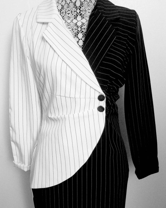 Vintage 80s does 40s b&w Colorblock Pinstriped Bla