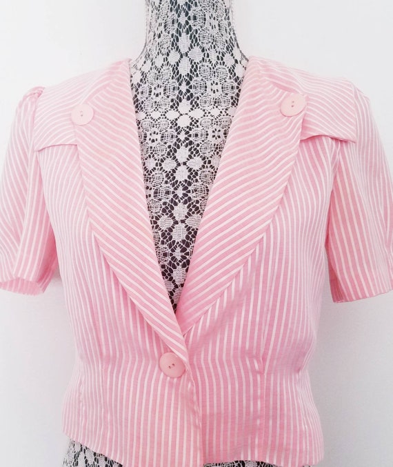 Vintage 80s Peachey Pink Pinstriped Sailor collar… - image 4