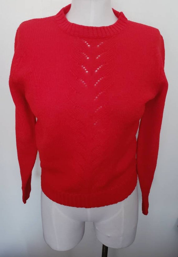 Vintage 70s Cherry Red Open Weave Pendleton Sweat… - image 3