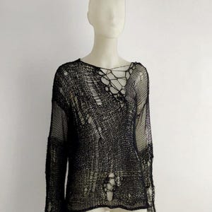 Distressed Mohair Lightweight Knit Jumper Handmade see through Goth Grunge Punk Shredded Sweater