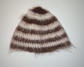 Handmade Mohair Crochet Hat Loose fit Striped Fluffy Unisex Beanie