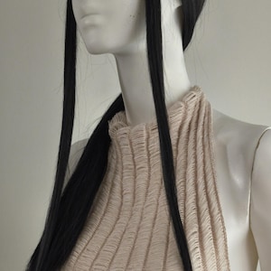 Shell top - handmade viscose blend see through backless beige top