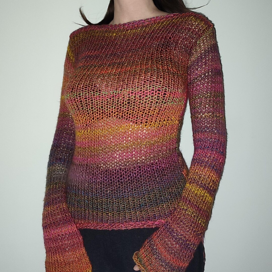 Colorful Striped Jumper, Gradient Pumpkin Spice Sweater, Handmade Long