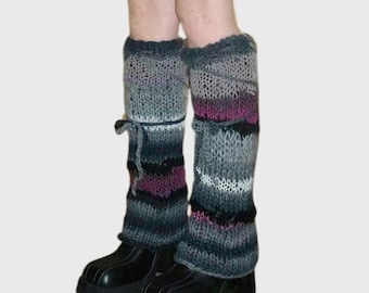 Hand Knitted Wool Leg Warmers, One of a kind Alt Grunge Y2K Boot Covers