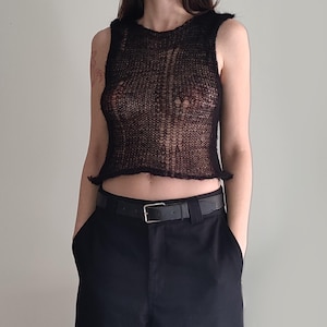 Mohair distressed tank top, punk goth knit see through top slightly cropped