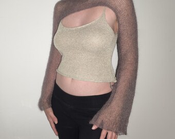 Mohair knit shug, handmade taupe bolero