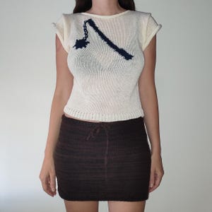 Flail baby tee, handmade knit off white top, goth grunge blouse