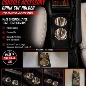 Camaro 1968-1969 Chevrolet Camaro Console Accessory Phone & Drink Cup Holder for Classic Muscle Cars