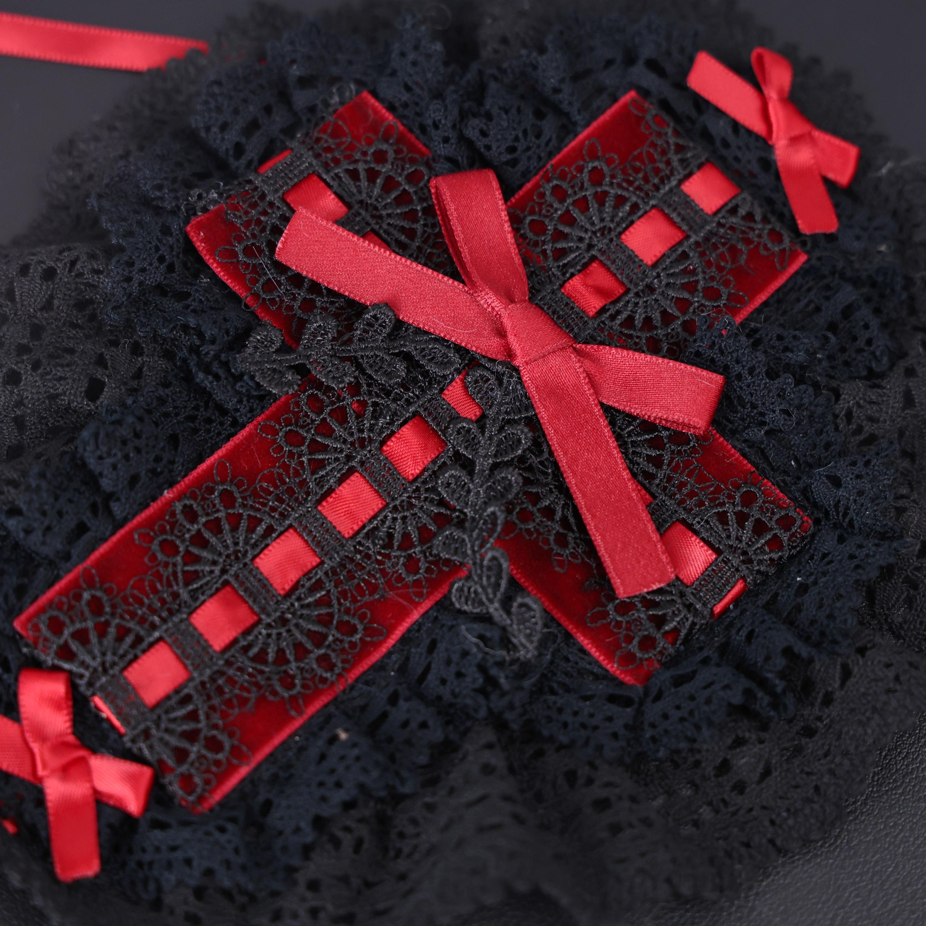 ヘアアクセサリー [odlyworkshop] Lace Headband Gothic Lolita Cross Lace Hair Clip Victorian Headdress for
