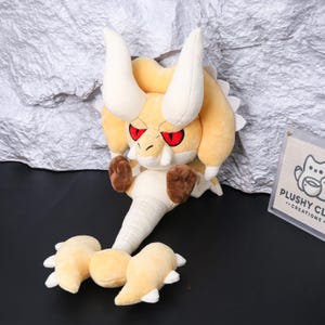 Monoblos Plush Monster Hunter Wyvern Plushie Soft Dragon Toy Velvet Horned Dinosaur Doll Gamers Gift MH Fans Game Collectors Display Decor