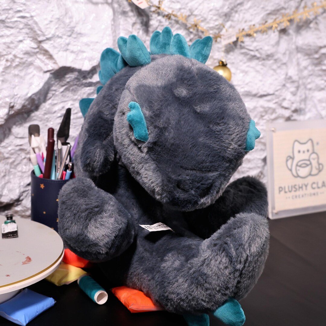 Godzilla Baby Plush Toy, Soft Sleeping Monster Doll With Blue Dorsal ...