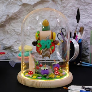 Zelda Korok Rocket Backpack Ornament Decor LED Lights Handcrafted Glass Dome Collectible Gift for Zelda Fans BOTW TotK Birthday Gamer Gift