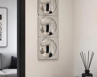 Set of 3 Bubble Convex Mirrors 25x25 cm – Modern Chrome Design Wall Decoration – Pop