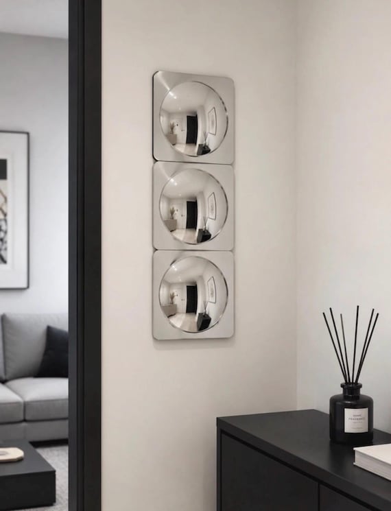 Lot de 3  Miroirs Convexes Bubble 25x25 cm – Décoration Murale Design Chromé Moderne –Pop