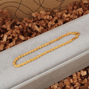 14k Gold Bracelet, Solid Gold Bracelet, Minimalistic Chain for Women, Real Gold Stacking Bracelet, Handmade ,Valentines Gift