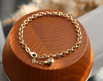 14K Solid Gold Bracelet | Dainty Link Chain, Minimalist Jewelry