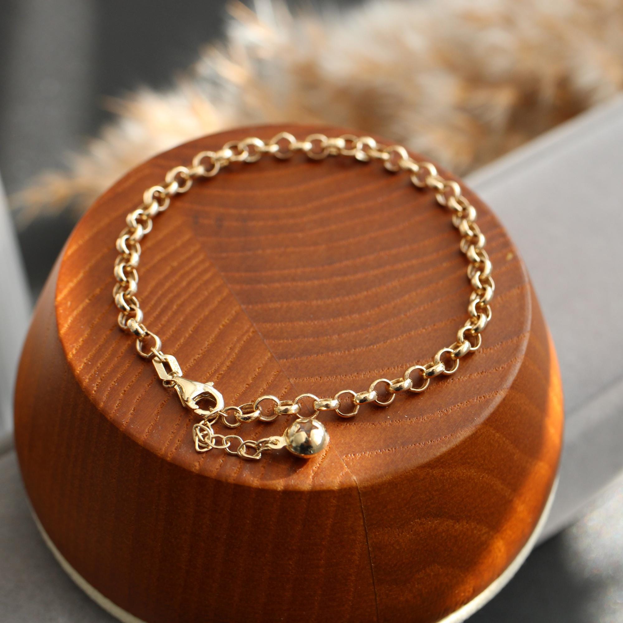 Echt 14K Gelbgold 0,8 Mm Hell-Baby Seil Kette Kettenarmband