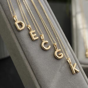 14k Solid Gold Initial Necklace for Women | 14k Personalized Letter Pendant Necklace | 14k Real Yellow Gold Alphabet Necklace