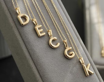 Collier initial en or massif 14 carats | Pendentif lettre personnalisé