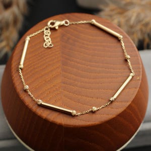 14k Gold Bracelet, Solid Gold Bracelet, Minimalistic Chain for Women, Real Gold Stacking Bracelet, Handmade