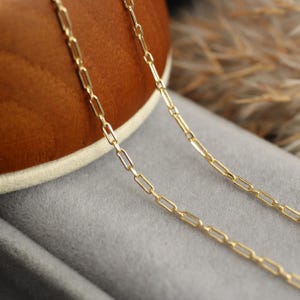 Colar de ouro 14K, corrente de ouro com clipe de papel, joias de ouro leves e elegantes, corrente de ouro de 50 cm para mulheres, colar de ouro minimalista para presente