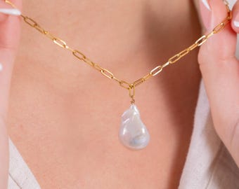 Collana di grandi perle barocche, girocollo di perle bianche a forma di palla di fuoco, collana con ciondolo di perle naturali a forma di palla di fuoco, regalo di nozze con ciondolo nuziale