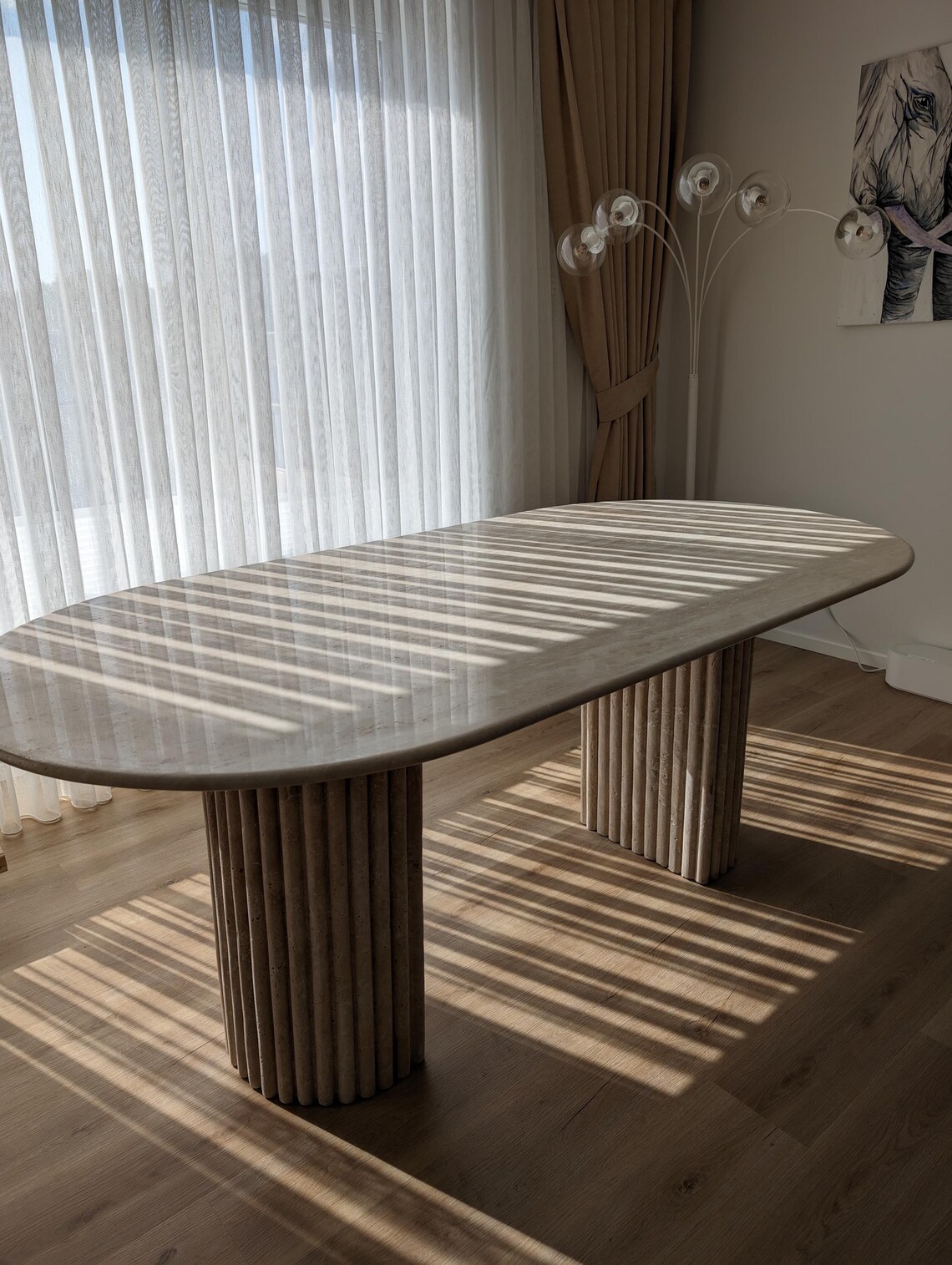 View of Travertine Marble Dining Table - Etsy