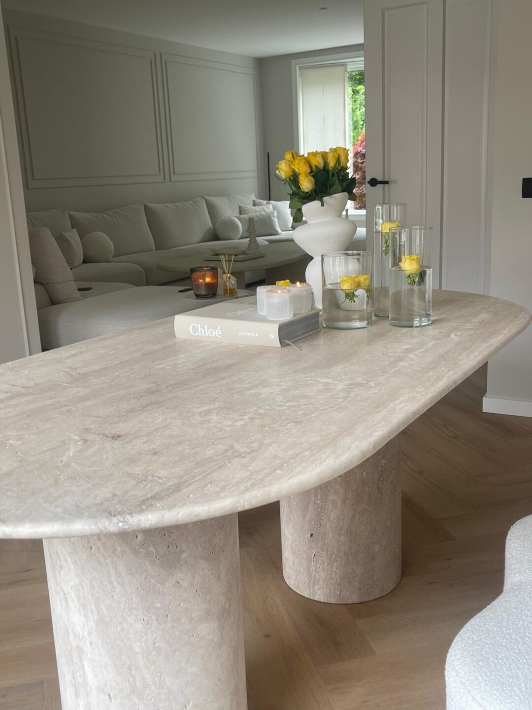 View of Travertine Marble Dining Table - Etsy Canada