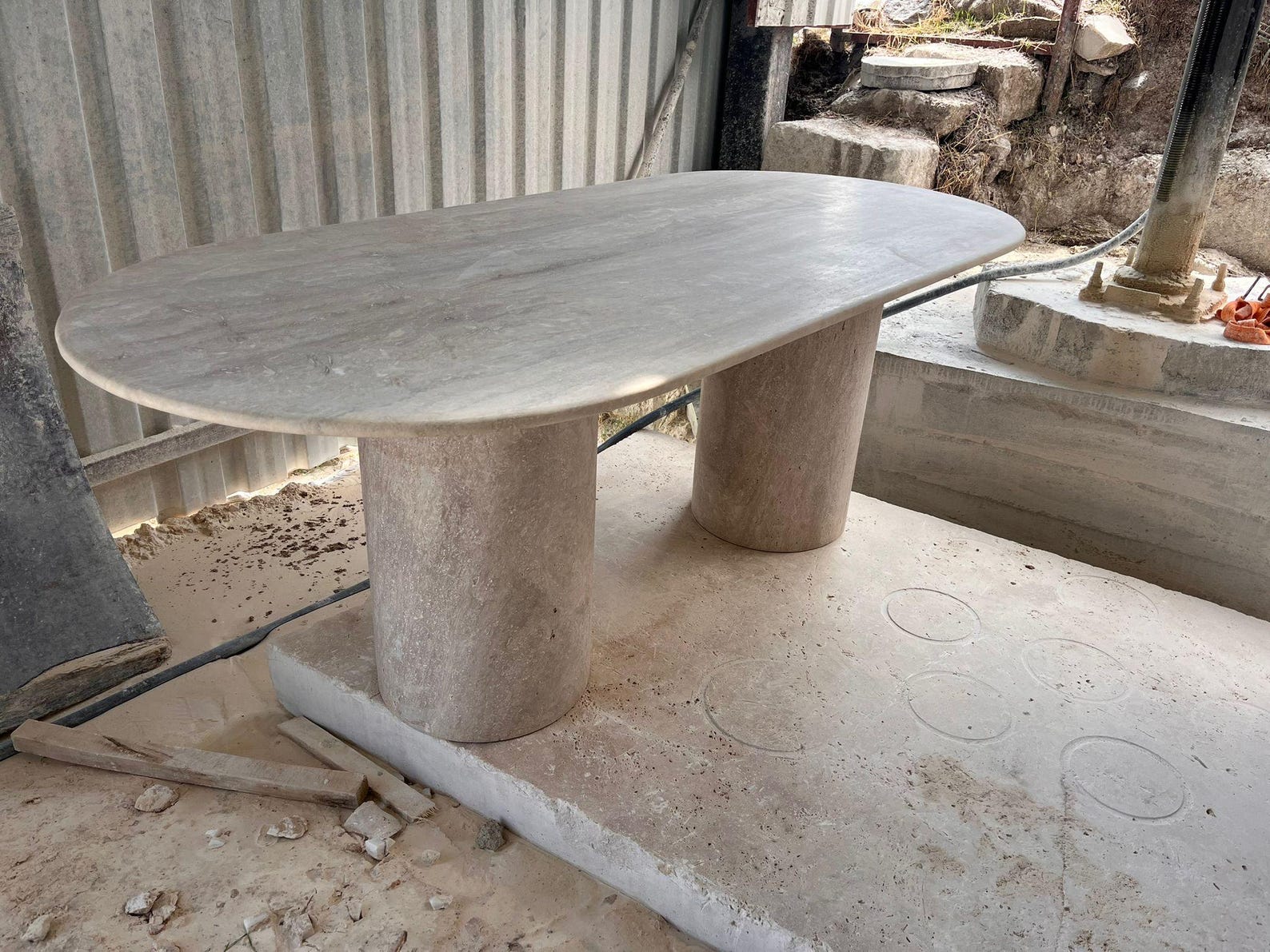View of Travertine Marble Dining Table - Etsy