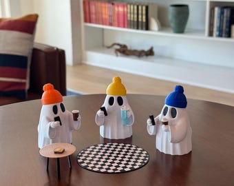 Halloween Dekoration Geist-Set – Gemütliche Mini-Geister mit Mützen und heißen Getränken – Gruselige niedliche Herbst Regal Dekoration – Kürbis Party Dekoration