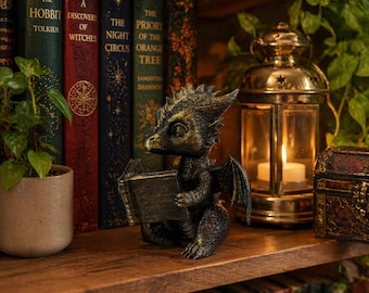 Book Lover Decor, Bookshelf Decor, Dragon Figurine Shelf Decoration, Reading Nook Decoration, library shelf decor