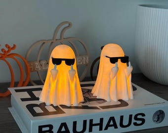 Halloween LED Ghost Decoration | Spooky Cute Figurine with Sunglasses, Creepy Shelf Sitter, Haunted House Party Prop & Funny Halloween Gift