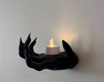 Portavelas con forma de mano espeluznante – Decoración gótica de pared para velas pequeñas, ideal para Halloween – Decoración para casas encantadas, un toque mágico y misterioso para el hogar.