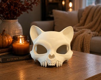 Gothic Cat Decor, Skull Home Decor, Spooky Shelf Accent, Halloween Room Decor, Dark Academia Gift