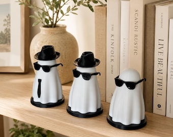 Lampe LED fantôme - Décoration lumineuse amusante pour Halloween avec des lunettes de soleil et un chapeau sympas - Veilleuse effrayante et mignonne, décoration de maison hantée et cadeau de fête