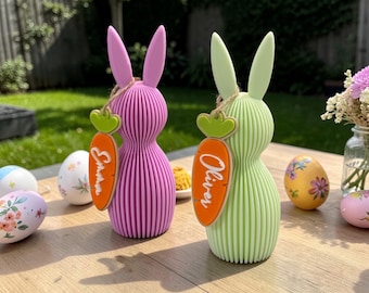 Osterhasen-Dekor, personalisierter Osterhase, Hase mit Namensschild, Ostergeschenk für Kinder, Osterparty, Hasen-Dekor, benutzerdefinierter Hase mit Namen