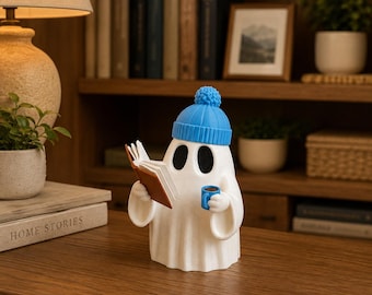 Cute Halloween Decor, Funny Shelf Decor, Creepy Cute Figurine, Bookshelf Decor, Spooky Shelf Decor, Reading Ghost, Cozy Halloween