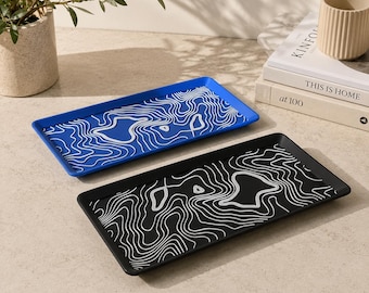 Bandeja topográfica minimalista: organizador decorativo moderno para llaves, cartera y accesorios; elegante organizador de escritorio, decoración de entrada.