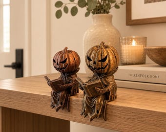 Halloween Pumpkin Shelf Sitter, Reading Pumpkin Decor, Bookshelf Halloween Decoration, Spooky Book Lover Gift, Fall Home Decor