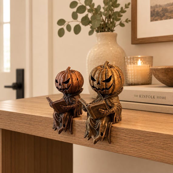 Halloween Pumpkin Shelf Sitter, Reading Pumpkin Decor, Bookshelf Halloween Decoration, Spooky Book Lover Gift, Fall Home Decor