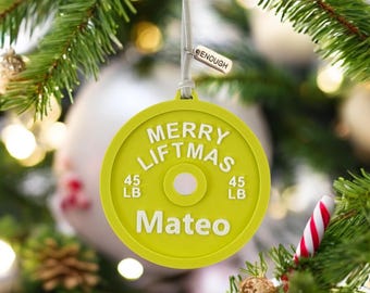Aangepaste fitnesskerstversiering – gepersonaliseerde boomdecoratie gewichtheffen vakantie – uniek cadeau voor sportschoolliefhebber, grappige vrolijke liftmas
