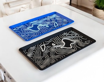 Minimalistyczna tacka topograficzna – nowoczesna dekoracyjna półka na klucze, portfel i akcesoria – stylowy organizer na biurko, dekoracja do przedpokoju