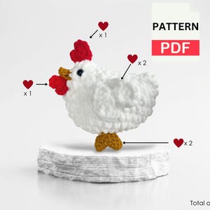 Patrón de juguete de ganchillo de pollo amigurumi de peluche en PDF, patrón de juguete de animal de ganchillo de pollo amigurumi lindo y fácil de rellenar