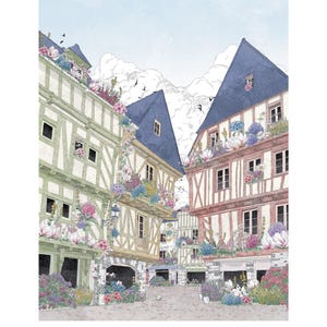 Ilustração Place St Pierre em Vannes, uma cidade na Bretanha