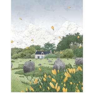 Illustration Menhirs of Carnac, poster Morbihan Brittany