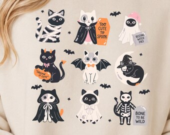 Halloween Cats PNG, Cute Spooky Cat Shirt Design, Costume Kitty Sublimation, Cat Lover Digital Download