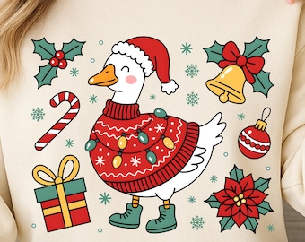 Christmas Goose Sweater PNG, Funny Holiday Shirt Design, Cute Goose Santa Cup Gift PNG, Xmas sweatshirt sublimation design