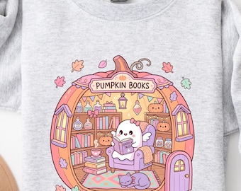 Pumpkin Books PNG, Ghost Halloween Shirt Design, Book Lover PNG, Cozy Fall Reading Graphic, Pumpkin bookstore