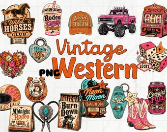 Cowgirl Western Clipart PNG, Rodeo Queen Graphics, Neon Motel Sign, Retro Western PNG Bundle, Wild Horses Rodeo design, Cowgirl Clipart,