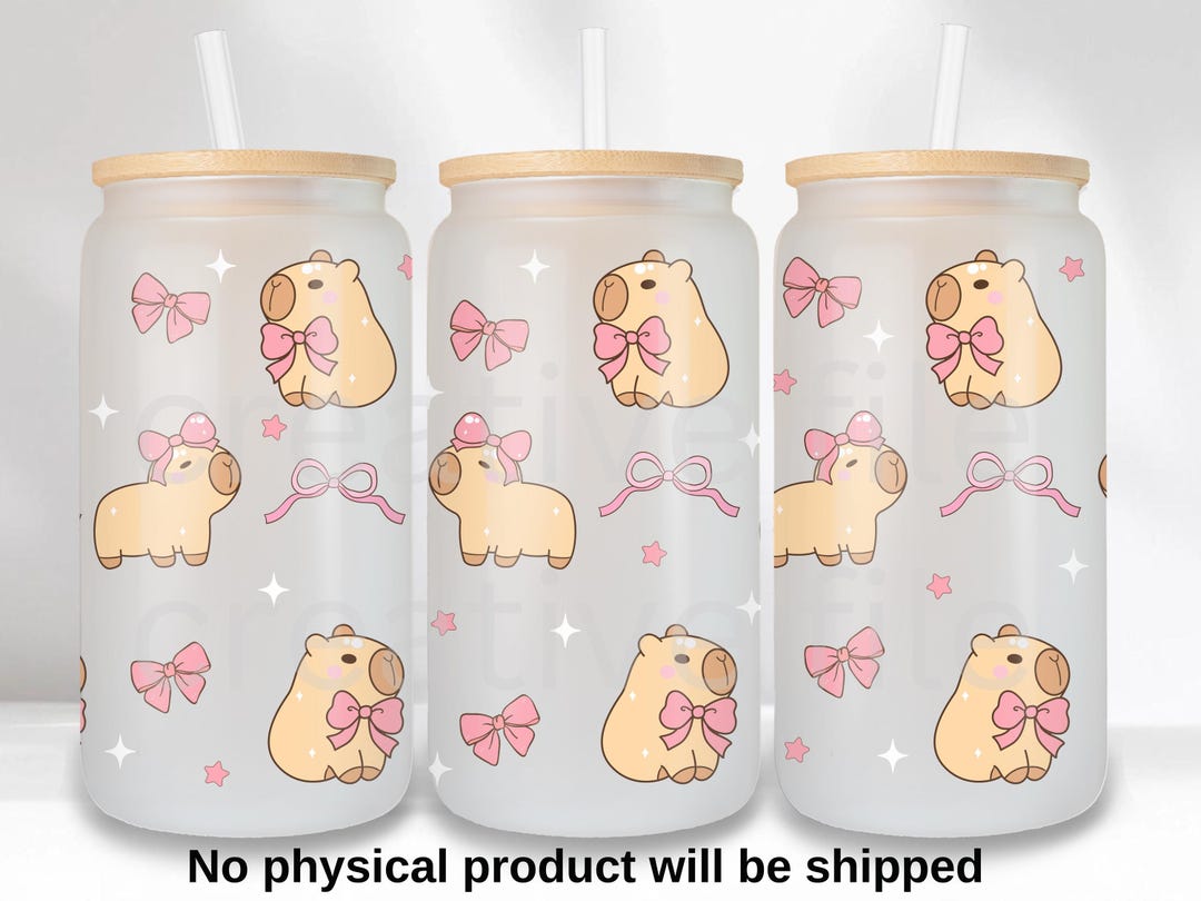Coquette Capybara Libbey Glass Wrap, Cute Ribbons Capibara 16oz Can ...